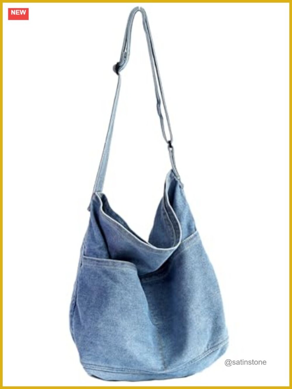 Denim Hobo Shoulder Bag Lightweight Travel Tote Shopper Casual Everyday Handbag